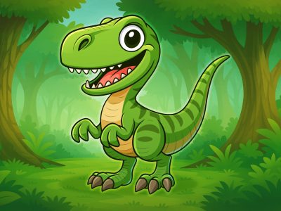 Cute Cartoon Dinosaur Character In Vector Style