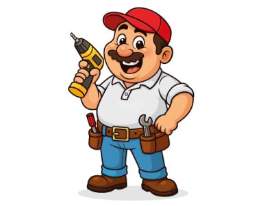 Cute Worker Man Cartoon, Editable Handyman Stock Illustration