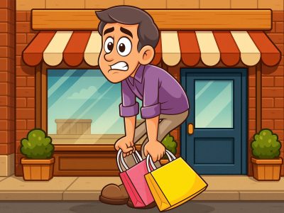 Cartoon Tired Man Shopper Character Vector Illustration