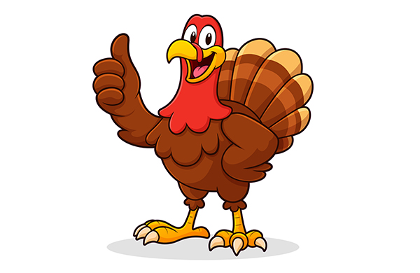 Funny Cartoon Turkey Giving Thumbs Up in Vector Style