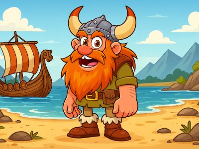 Funny Viking Cartoon Character in Vector Illustration