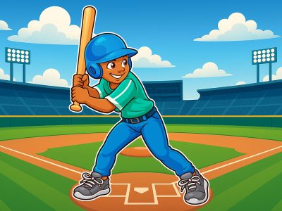 Happy Baseball Boy Cartoon Vector Illustration