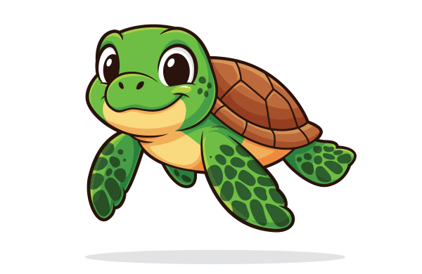 Cute Cartoon Turtle Character Illustration in Vector Style