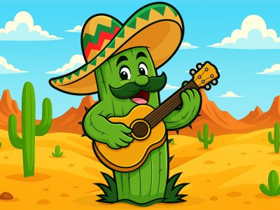 Funny Mexican Cactus Cartoon Illustration