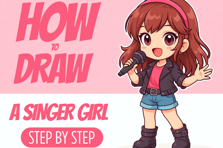 How to Draw a Cartoon Singer Girl (Step by Step)