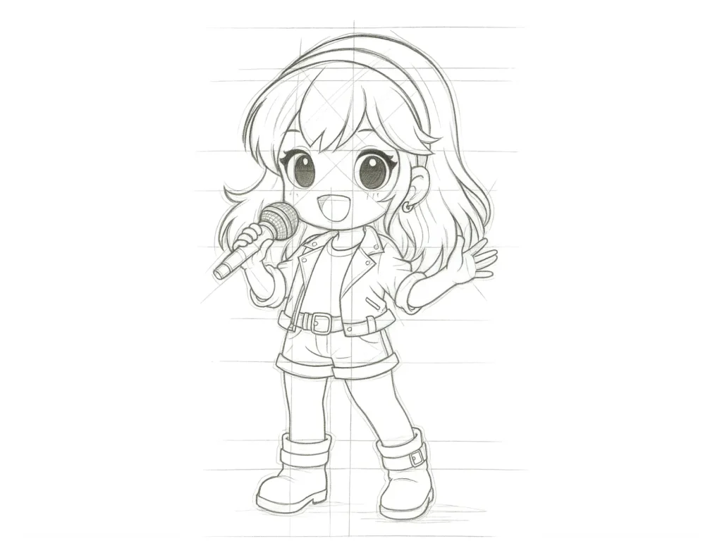 Step 1: Rough Concept Sketch of the Chibi Singer Girl