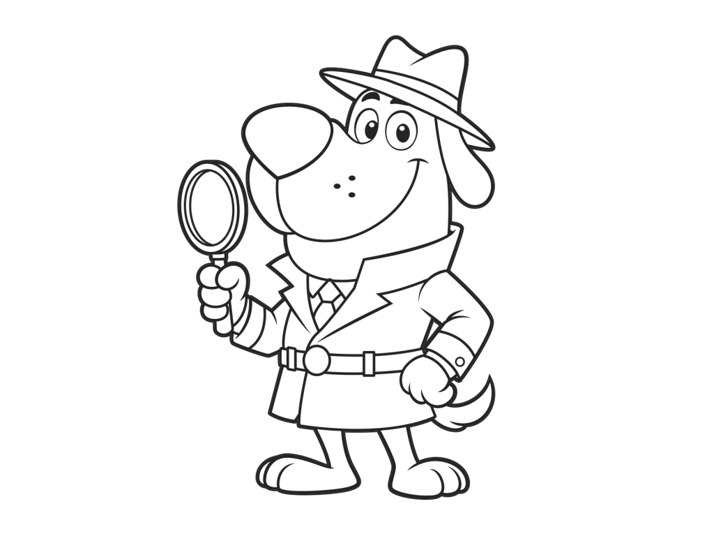 Create Clean Vector Line Art of Cartoon Detective Dog in Adobe Illustrator