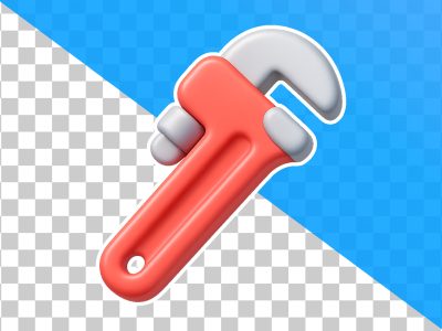 3D Wrench Icon on Transparent Background