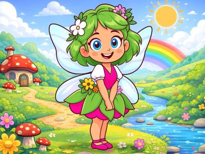 Beautiful Fairy Girl Cartoon Character | Cute Fairy Girl in Vector Illustration