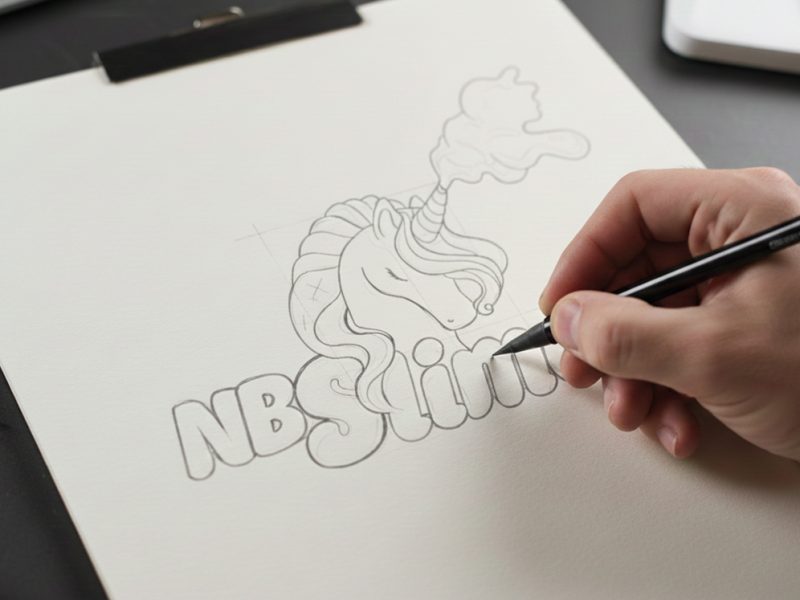 slime logo design in cartoon style, custom unicorn brand design