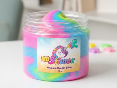 slime logo design in cartoon style, custom unicorn brand design