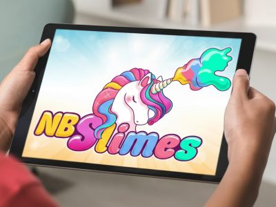 slime logo design in cartoon style, custom unicorn brand design