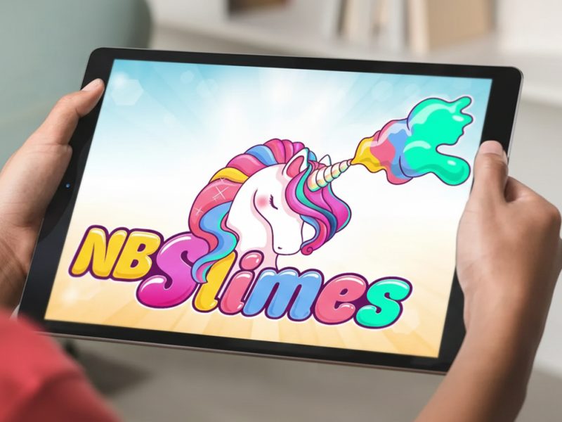 slime logo design in cartoon style, custom unicorn brand design