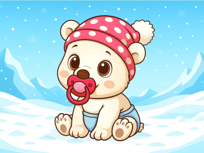 Cartoon White Bear Character in Vector Style