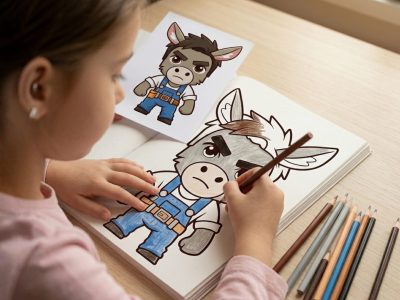 Printable Donkey Animal Coloring Practice Sheet