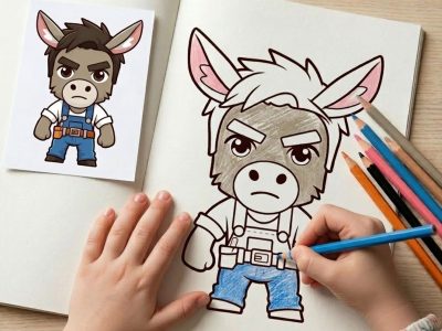 Printable Donkey Animal Coloring Practice Sheet