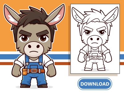 Printable Donkey Animal Coloring Practice Sheet