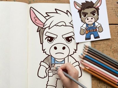 Printable Donkey Animal Coloring Practice Sheet