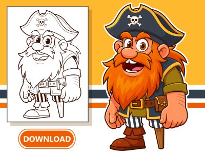 High Quality Cartoon Pirate Character, Creative Coloring Page for Kids