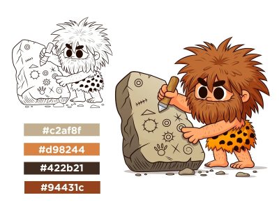 Cute Caveman Cartoon Character, Creative Coloring Page for Kids