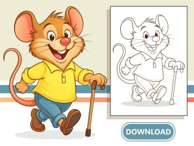 High Quality Cartoon Mouse Character, Creative Coloring Page for Kids