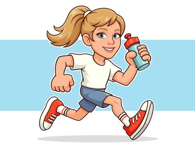 Young Woman Running Cartoon Editable Vector Illustration