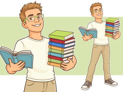 Cartoon Student Male Holding Books Vector Illustration