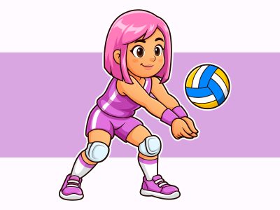 Smiling Volleyball Girl Cartoon Vector Illustration