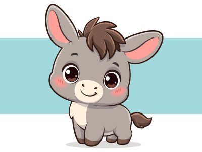 Cute Baby Donkey Cartoon Character in Vector Style