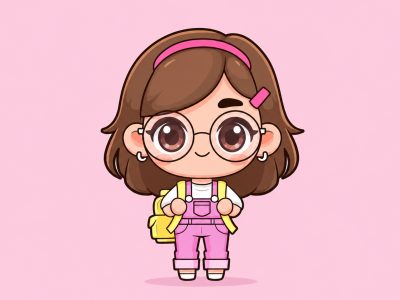 Cute chibi girl cartoon vector illustration designed by Beehaya Studio