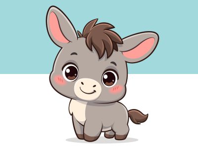 Cute Baby Donkey Cartoon Standing Vector Illustration