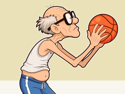 Funny old man playing basketball cartoon vector illustration