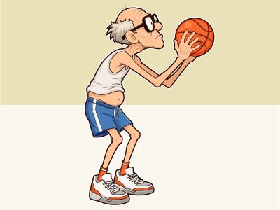 Funny old man playing basketball cartoon vector illustration