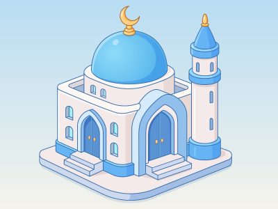 Islamic Religious Ramadan Mosque Building Cartoon Vector Illustration