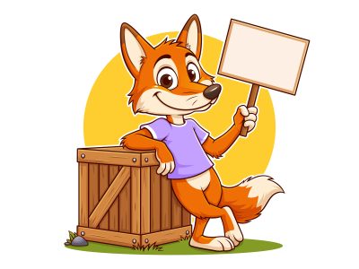 Cute Fox Cartoon Mascot Holding Blank Sign Vector Illustration