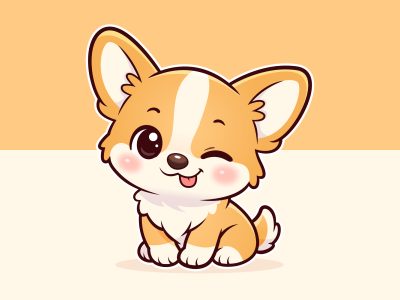 Cute Corgi Dog Cartoon Winking Vector Illustration