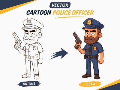 Serious Policeman Cartoon Vector Illustration for Kids Coloring Book
