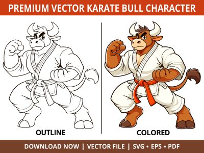 Angry Karate Cow Animal Cartoon Vector Illustration