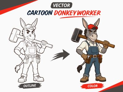 Cool Donkey Worker Mascot Vector Illustration Holding Axe