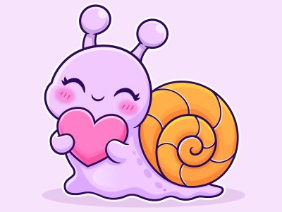 Cute Cartoon Snail Holding Love Heart in Vector Art