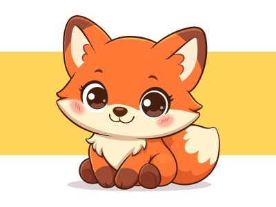 Cute Baby Fox Cartoon Sitting Illustration in Vector Art